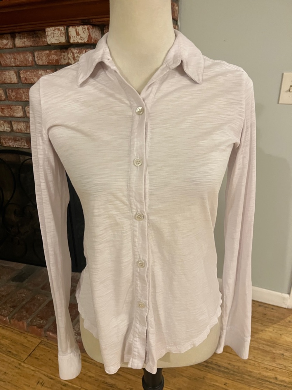 Theory Pale Pink Long Sleeve Button Front Blouse